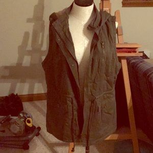 Military green vest with faux fur lining